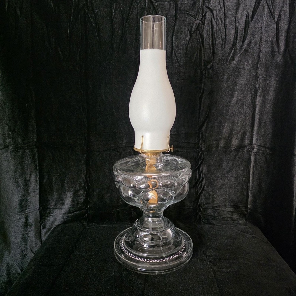 Antique Beaded Peanut Pattern Manganese Or Uranium‎ Glass Oil Lamp Base Glows